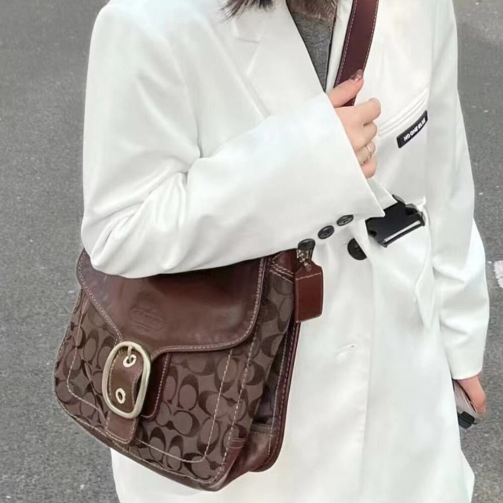 Coach Bleecker Legacy Brown Leather Flap Shoulder Bag 11434